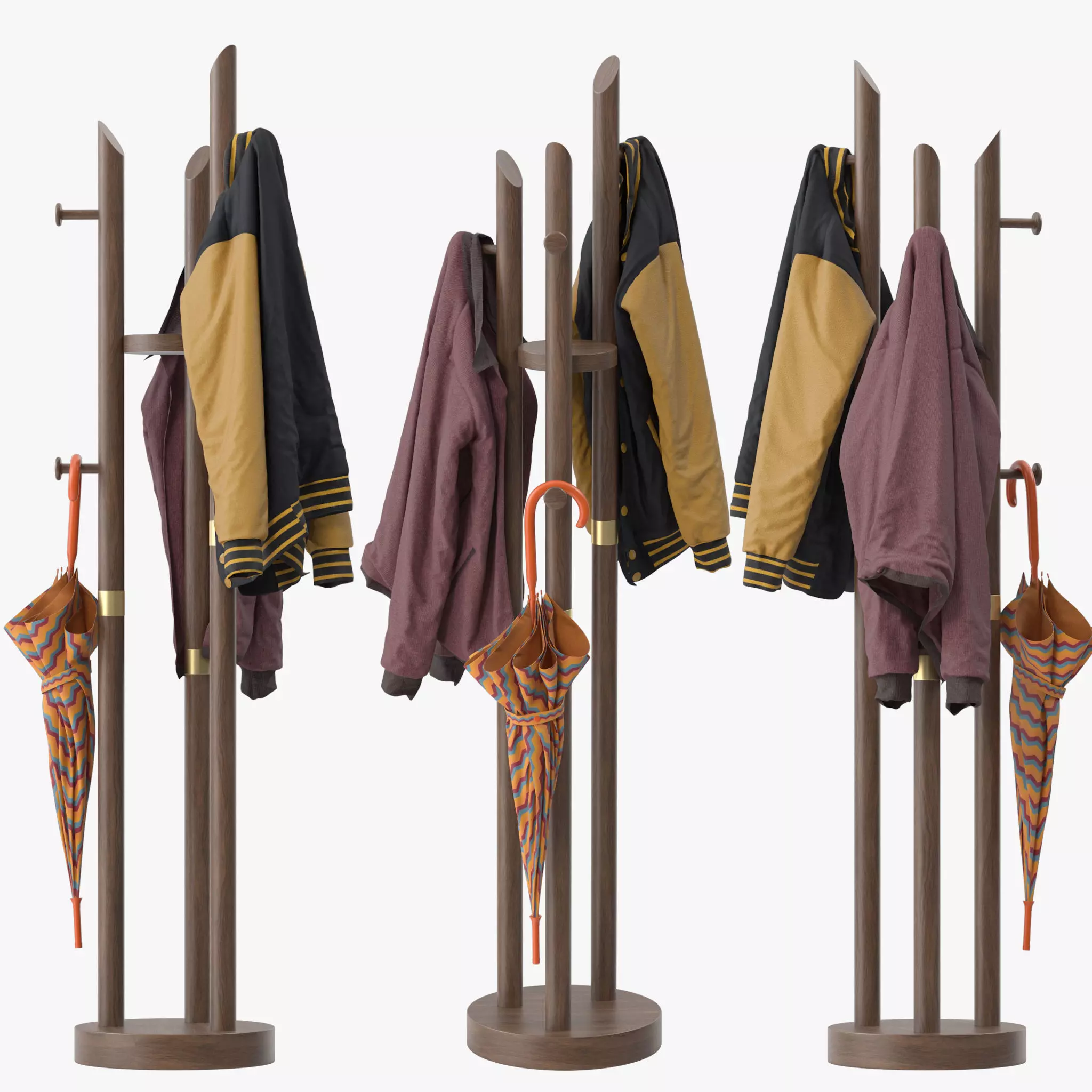 Solid Wood Room Coat Rack 3D model