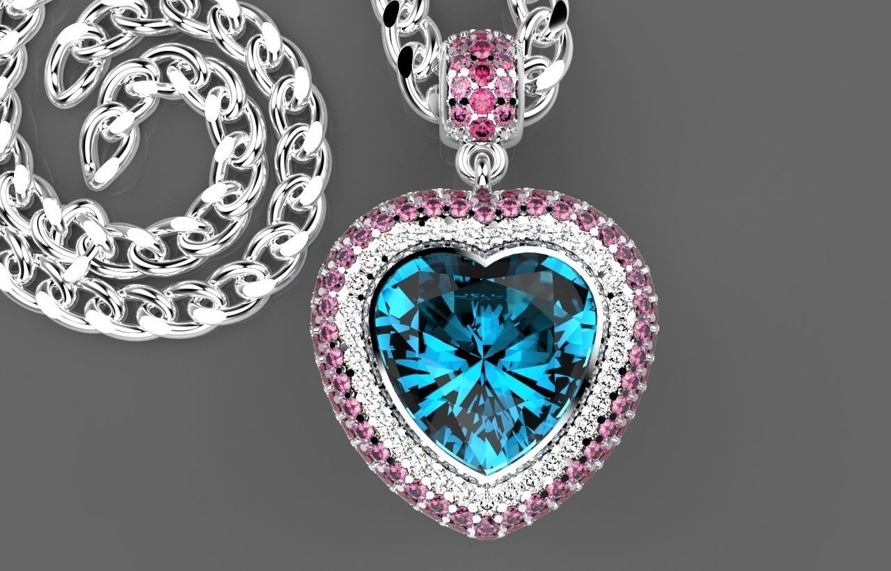 R 021 heart shaped earrings with topaz and sapphires 3D print model_3
