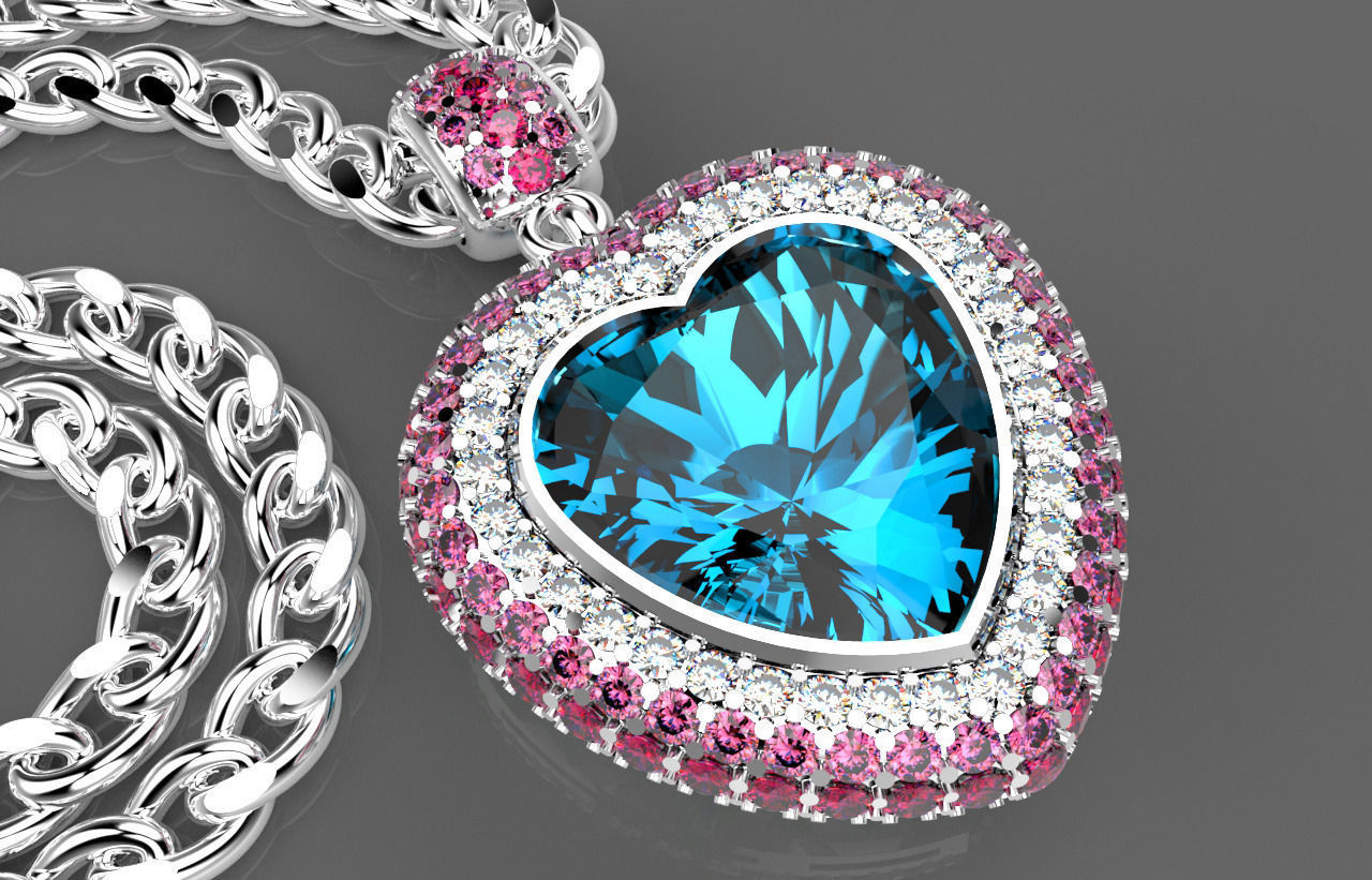 R 021 heart shaped earrings with topaz and sapphires 3D print model_1