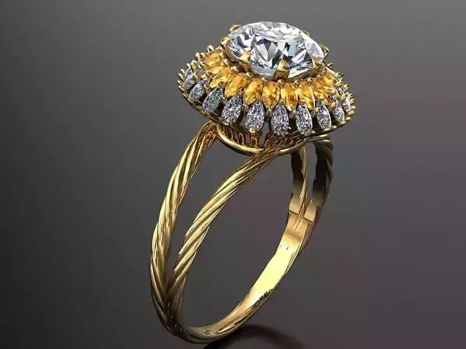 ring solitaire cluster  ring 3D print model