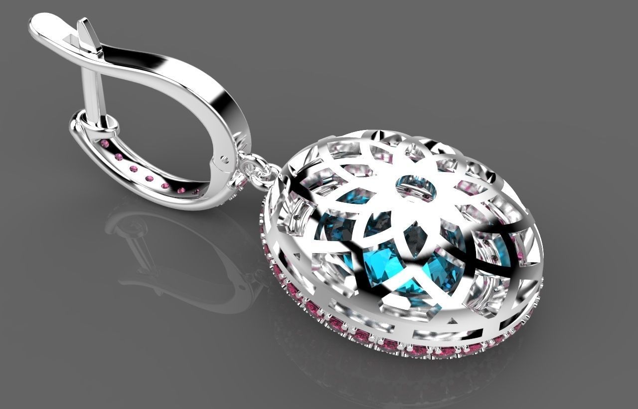 R 021 s topaz and sapphire earrings 3D print model_3