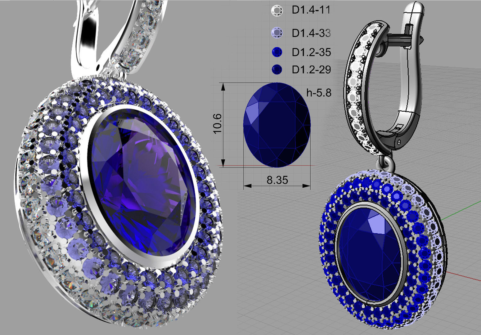 R 021 s topaz and sapphire earrings 3D print model_4