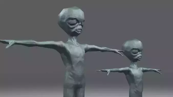 Grey Alien Super lowpoly 4K Normal map Texture Small and Tall Low-poly 3D model