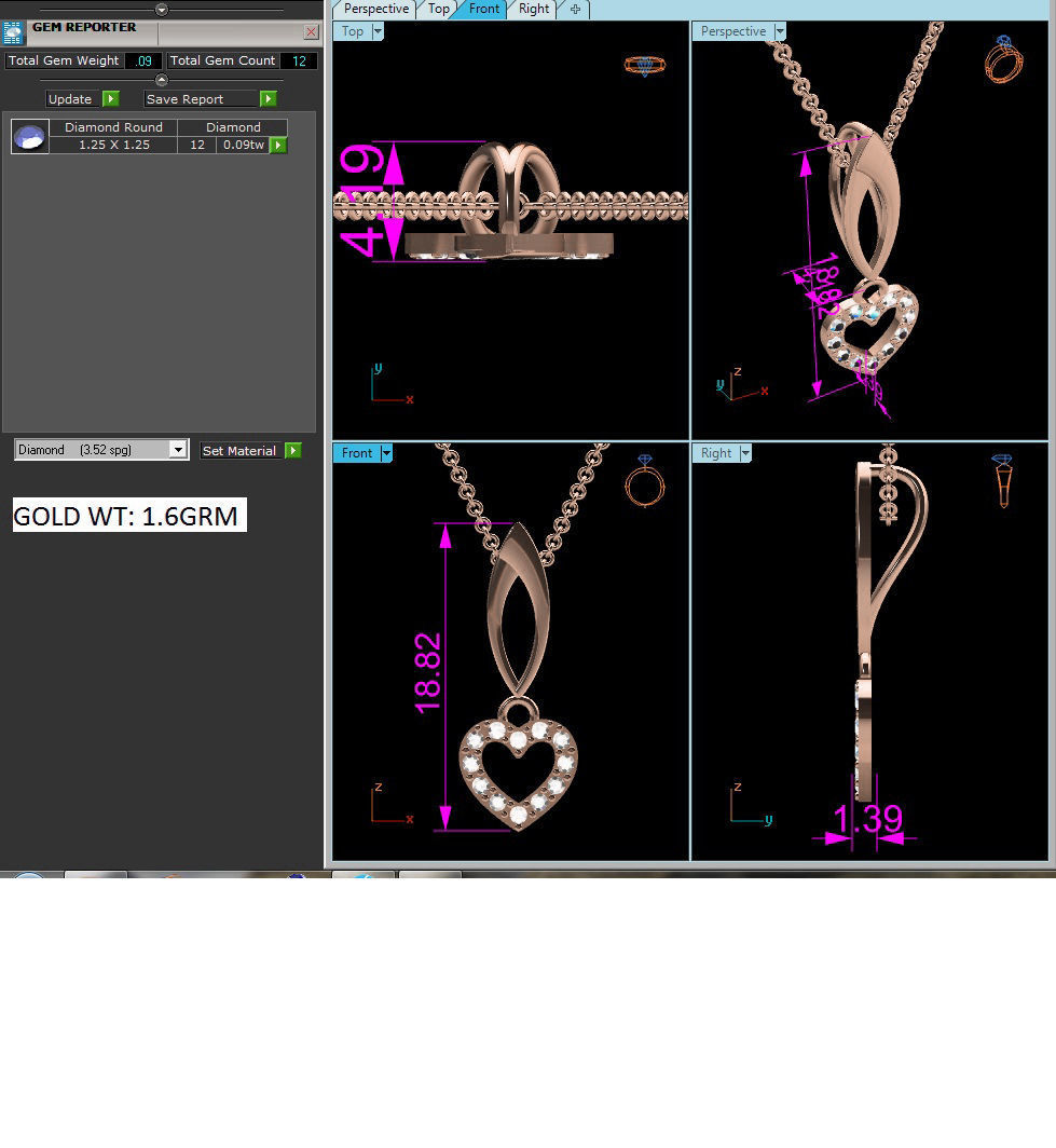 Heart Diamond Charms Pendant 3dm render Detail 3D print model_3