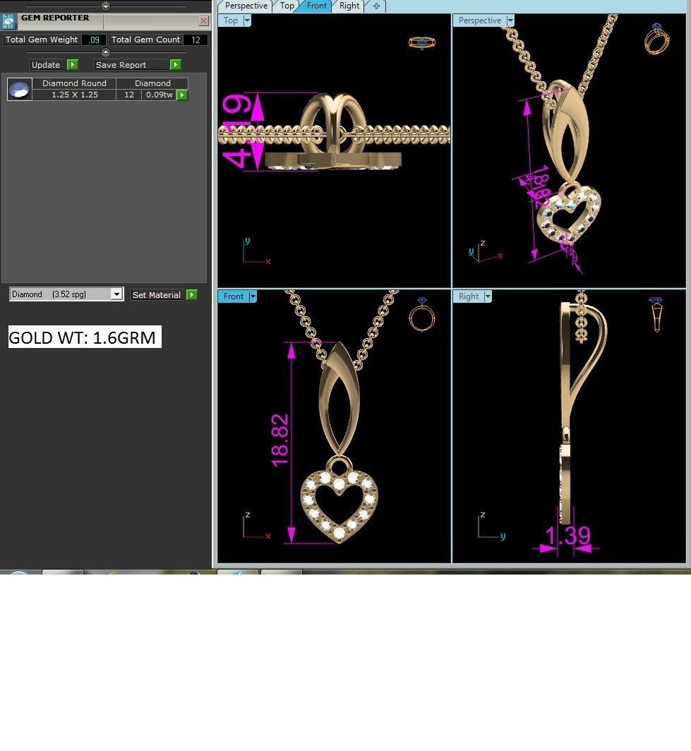 Heart Diamond Charms Pendant 3dm render Detail 3D print model_2