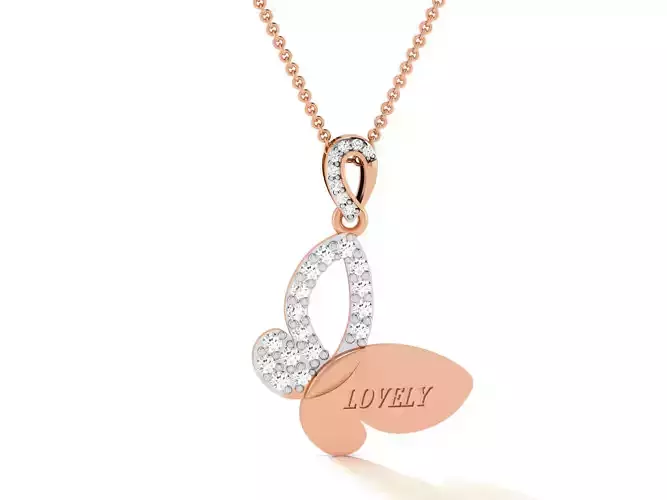 Butterfly Diamond Charms Pendant 3dm render Detail