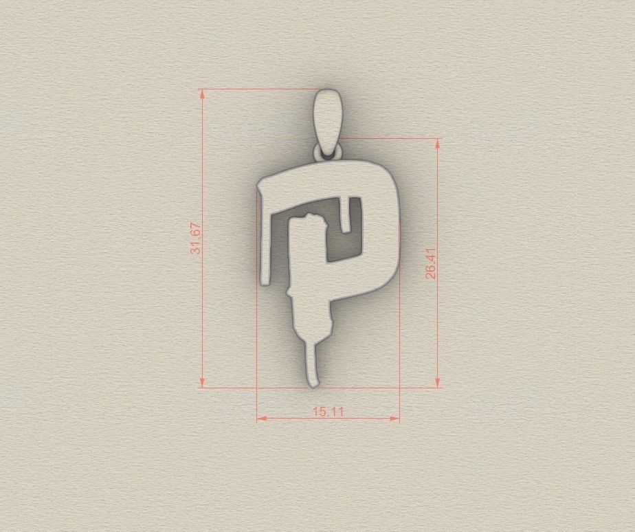 Model 1019 P Russelot Initial Letter Alphabet Pendant 3D print model_5