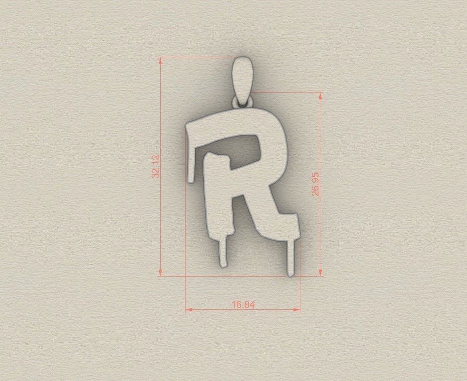 Model 1020 R Russelot Initial Letter Alphabet Pendant 3D print model_5