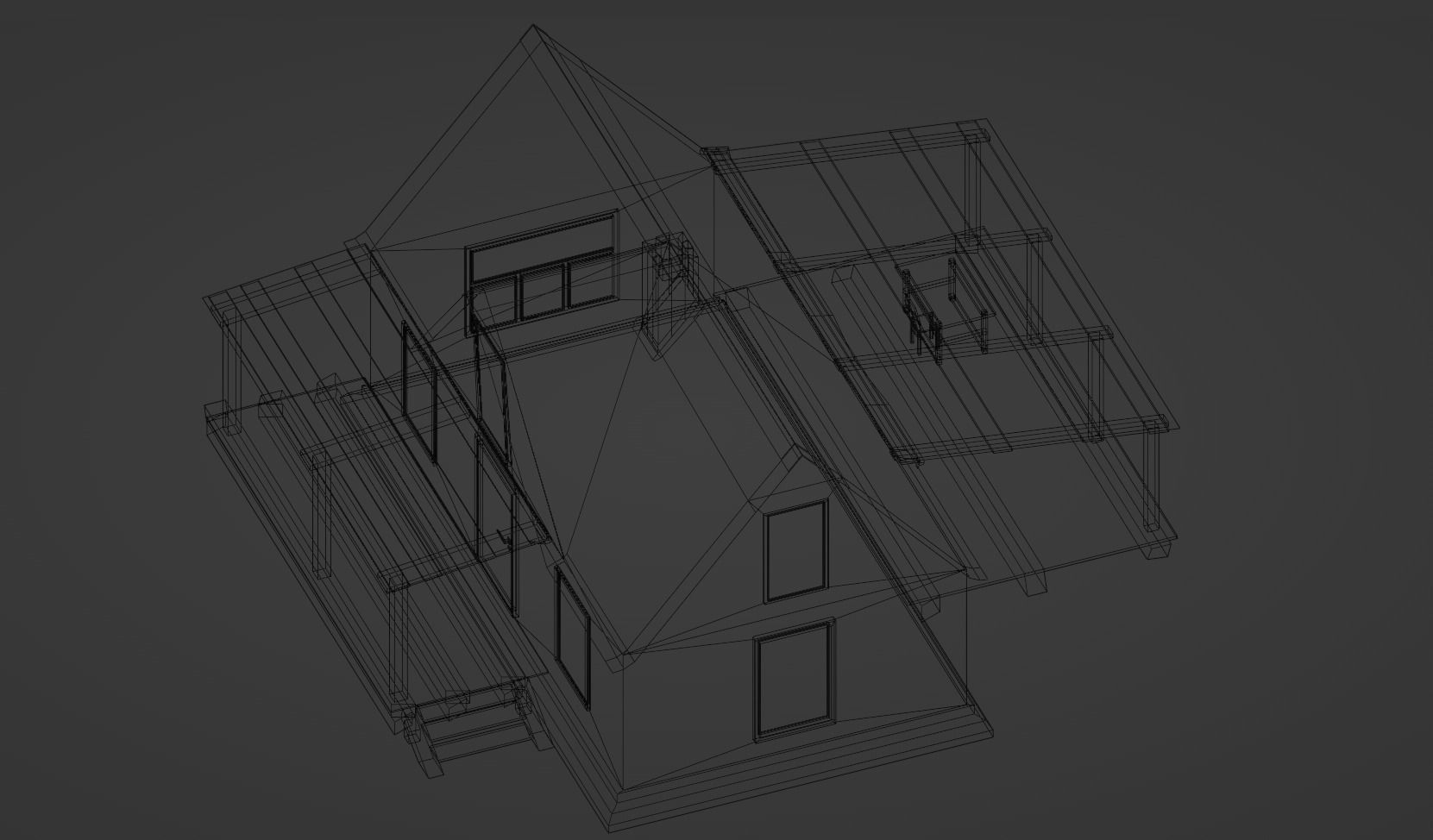 Old neglected yellow brick house with a canopy Low-poly 3D model_10