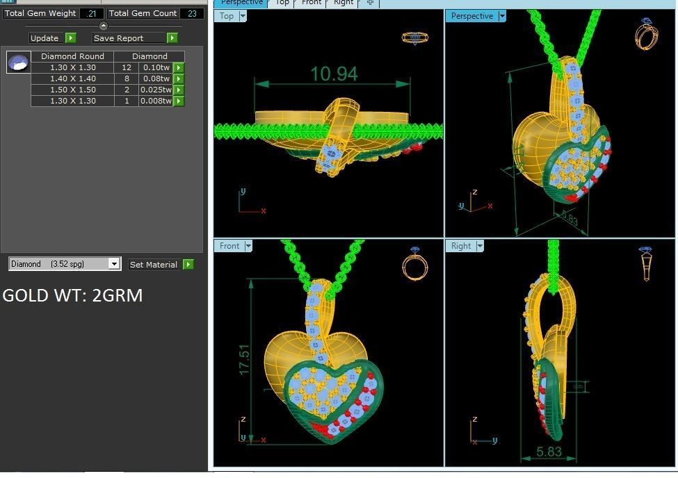 Heart Diamond Charms Pendant 3dm render Detail 3D print model_1