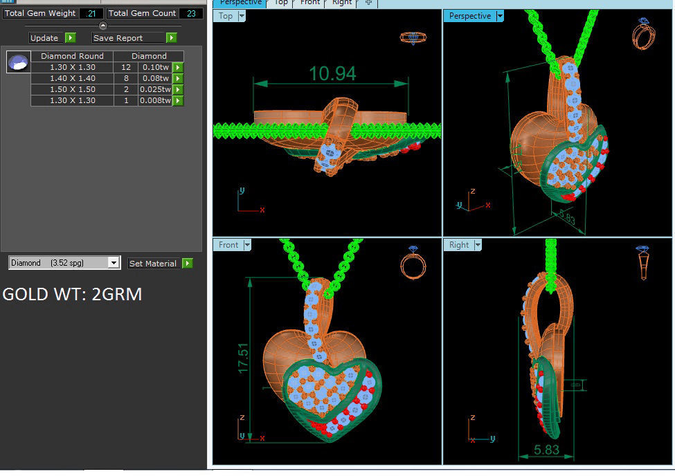Heart Diamond Charms Pendant 3dm render Detail 3D print model_2