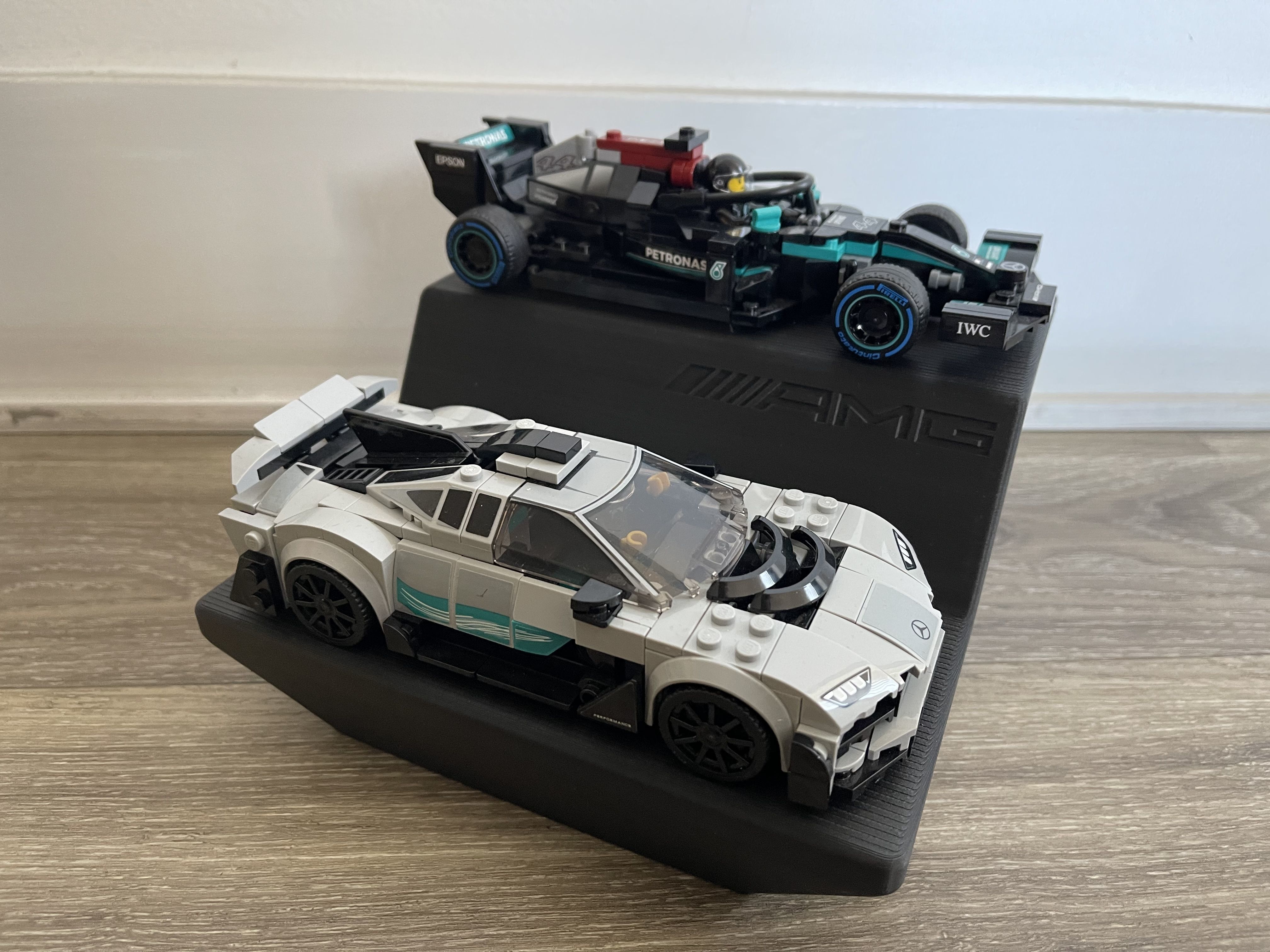 Display Stand Lego Mercedes AMG F1 W12 E and AMG Project One 3D print model_4
