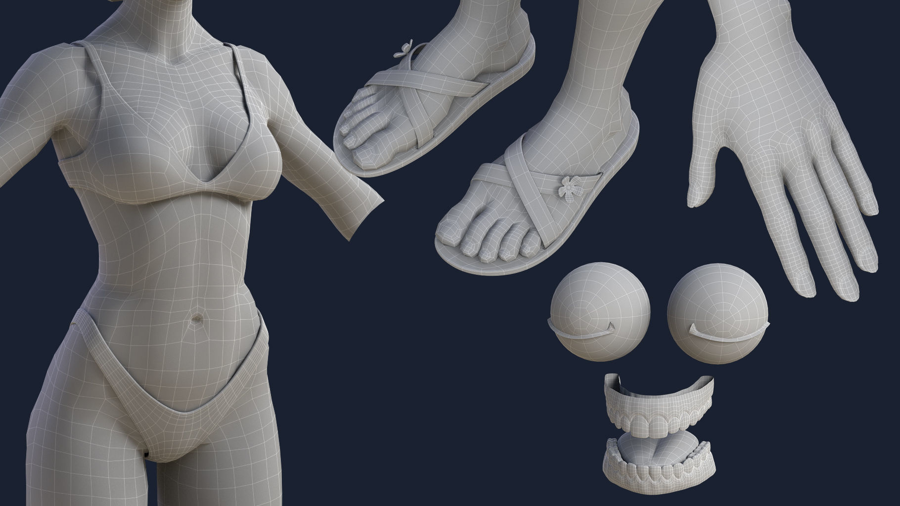 Low poly female semi-realistic character model women Low-poly 3D model_4