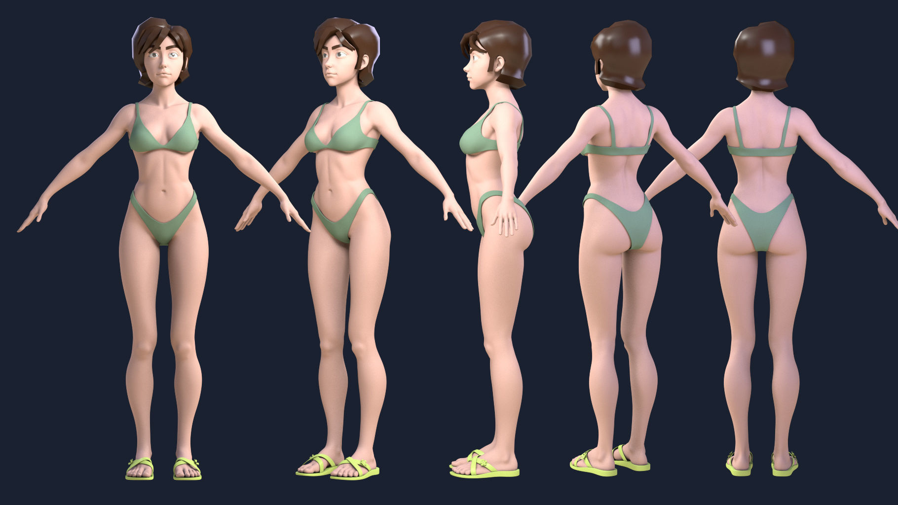 Low poly female semi-realistic character model women Low-poly 3D model_1
