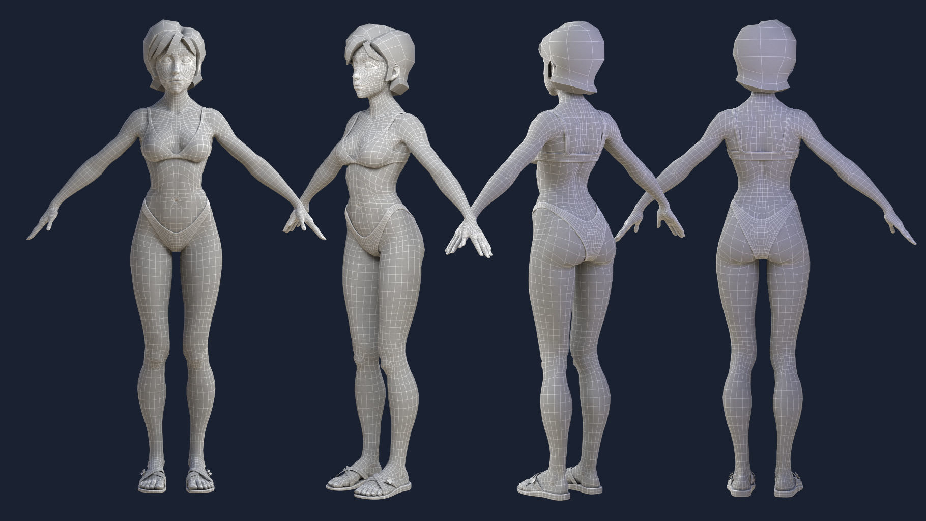 Low poly female semi-realistic character model women Low-poly 3D model_2