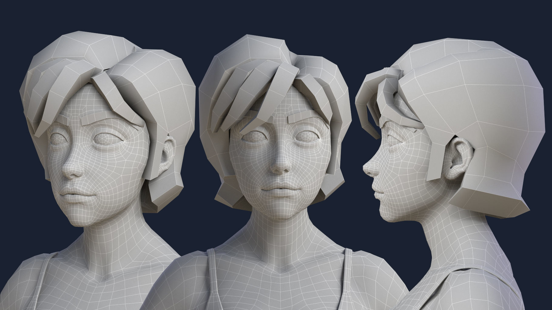 Low poly female semi-realistic character model women Low-poly 3D model_3