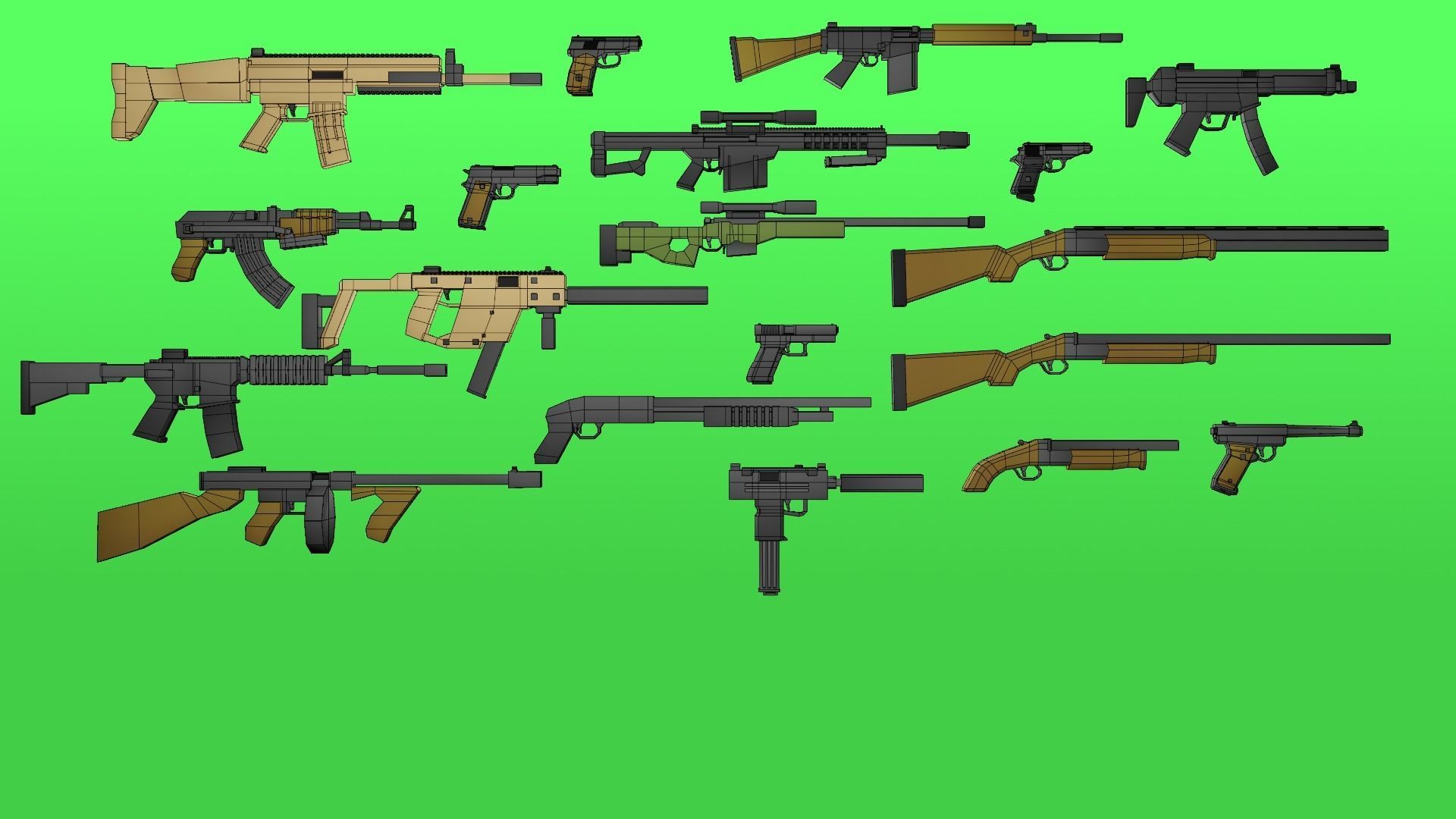 LowLY Poly - 19 Cartoon Guns Low-poly 3D model_7
