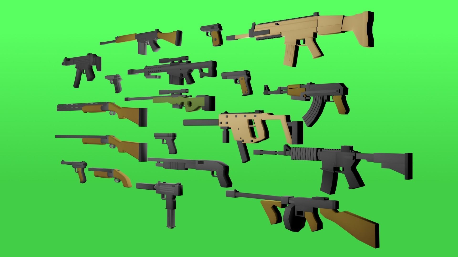 LowLY Poly - 19 Cartoon Guns Low-poly 3D model_2
