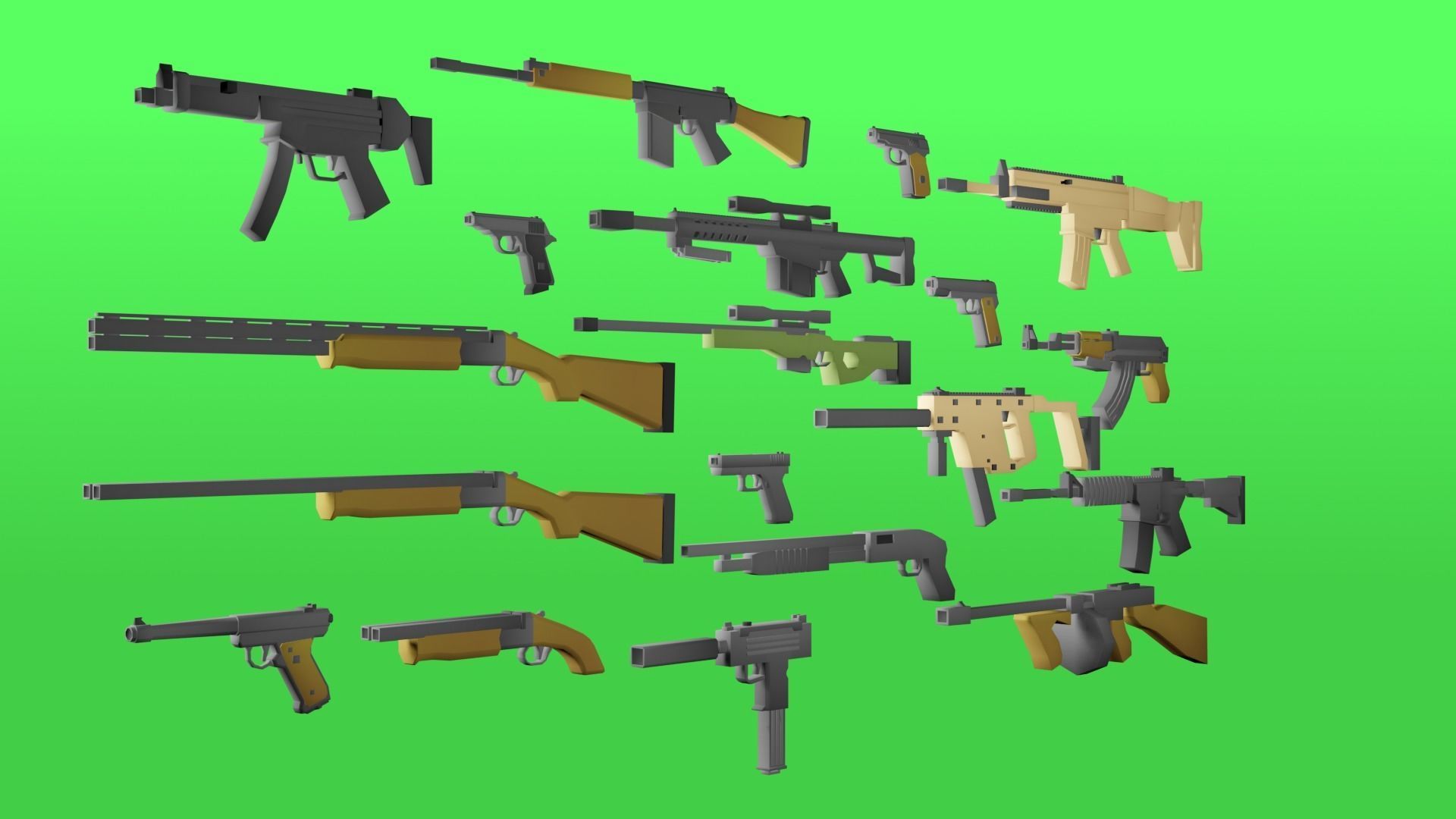 LowLY Poly - 19 Cartoon Guns Low-poly 3D model_4