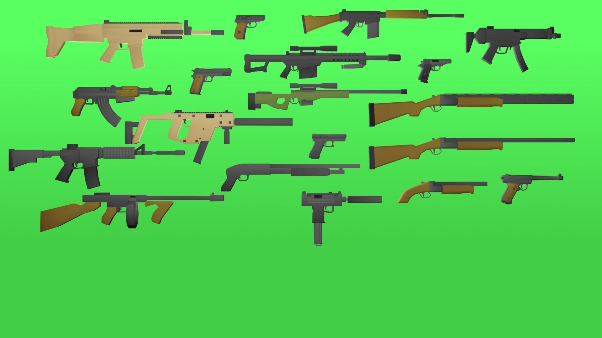 LowLY Poly - 19 Cartoon Guns Low-poly 3D model_3