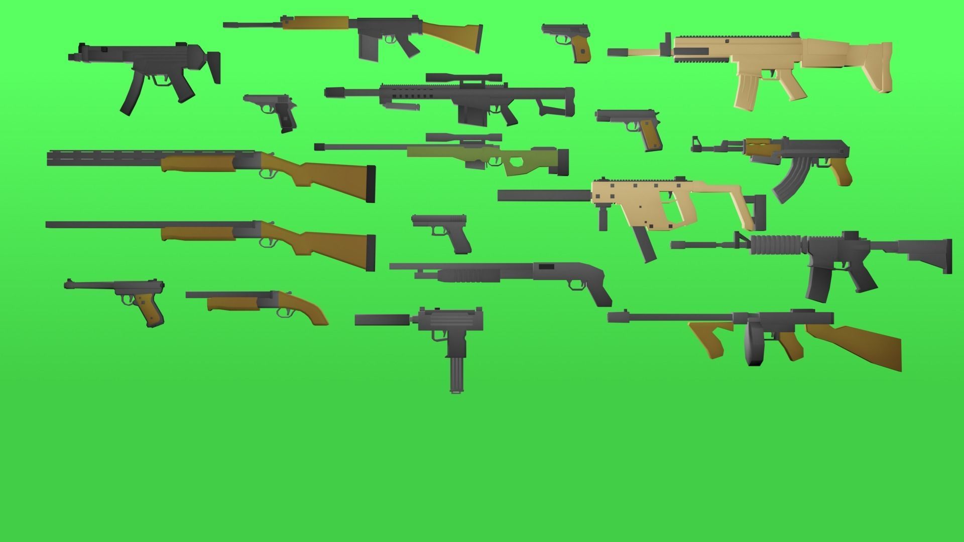 LowLY Poly - 19 Cartoon Guns Low-poly 3D model_1