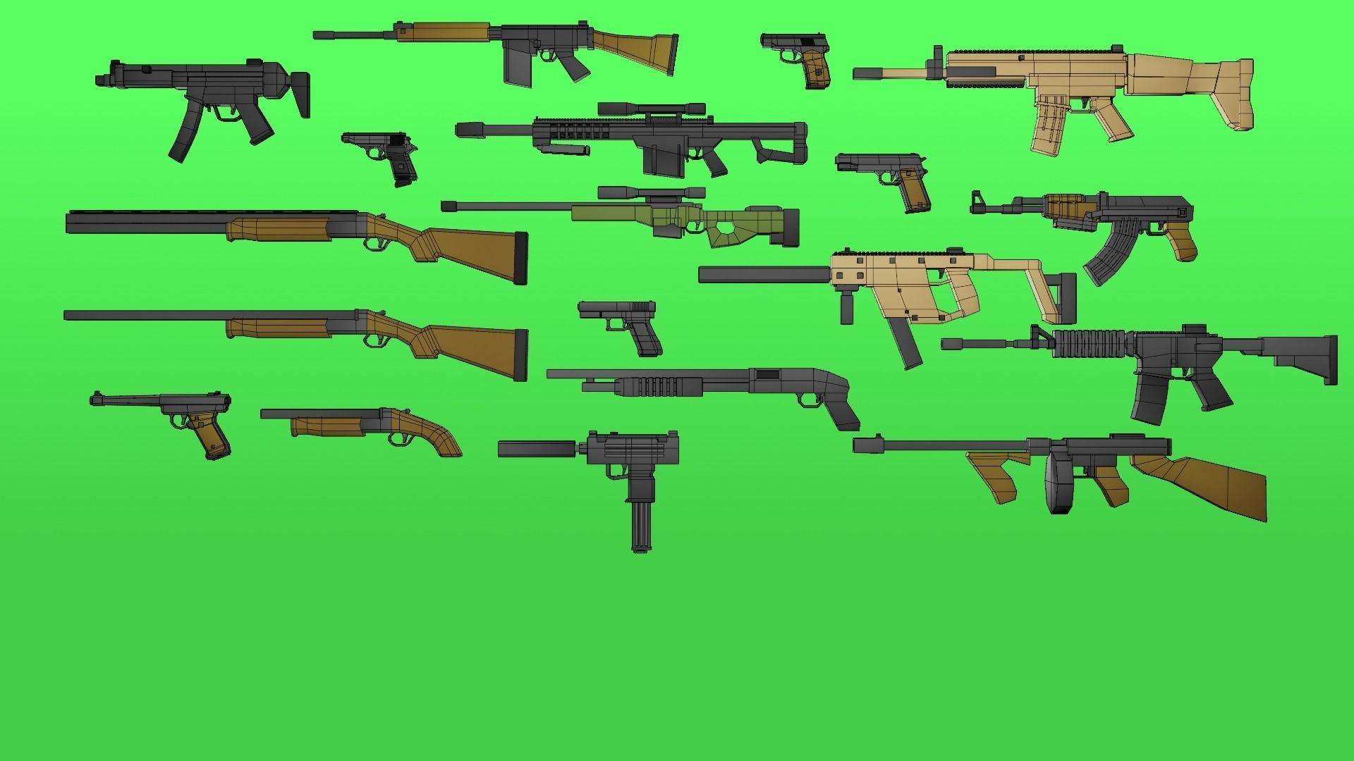 LowLY Poly - 19 Cartoon Guns Low-poly 3D model_5