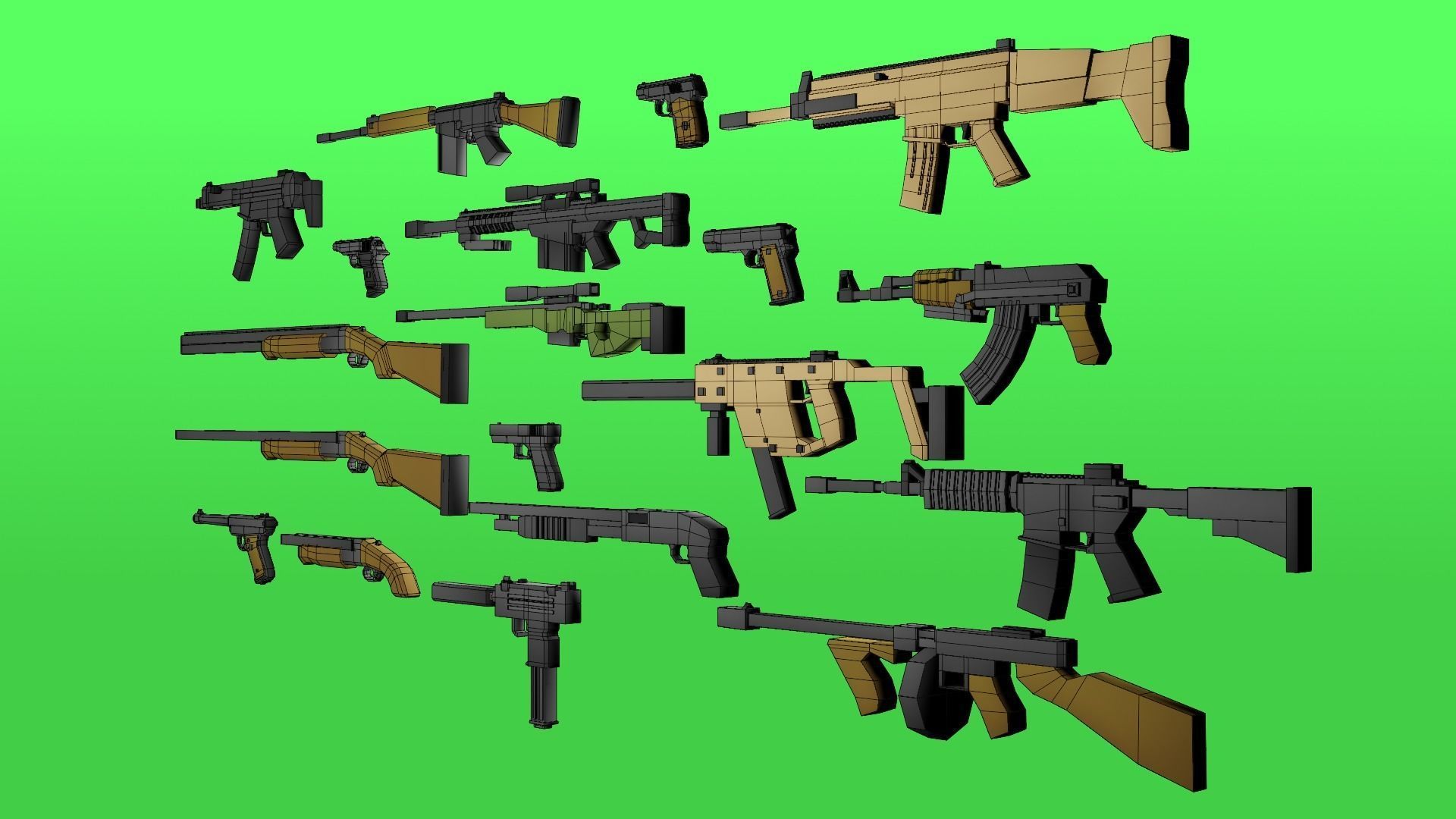 LowLY Poly - 19 Cartoon Guns Low-poly 3D model_6
