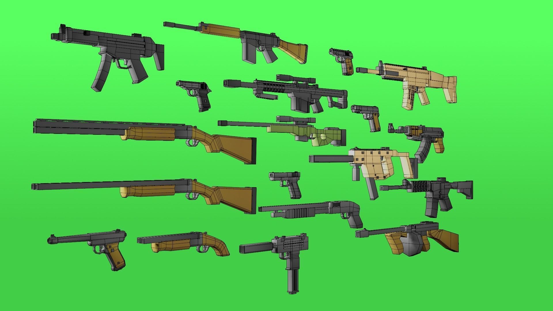 LowLY Poly - 19 Cartoon Guns Low-poly 3D model_8