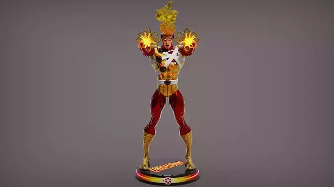 Firestorm statue of superhero with flames 3D print model
