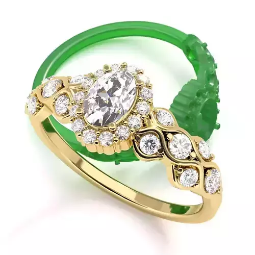 Floral Oval Diamond Engagement Ring