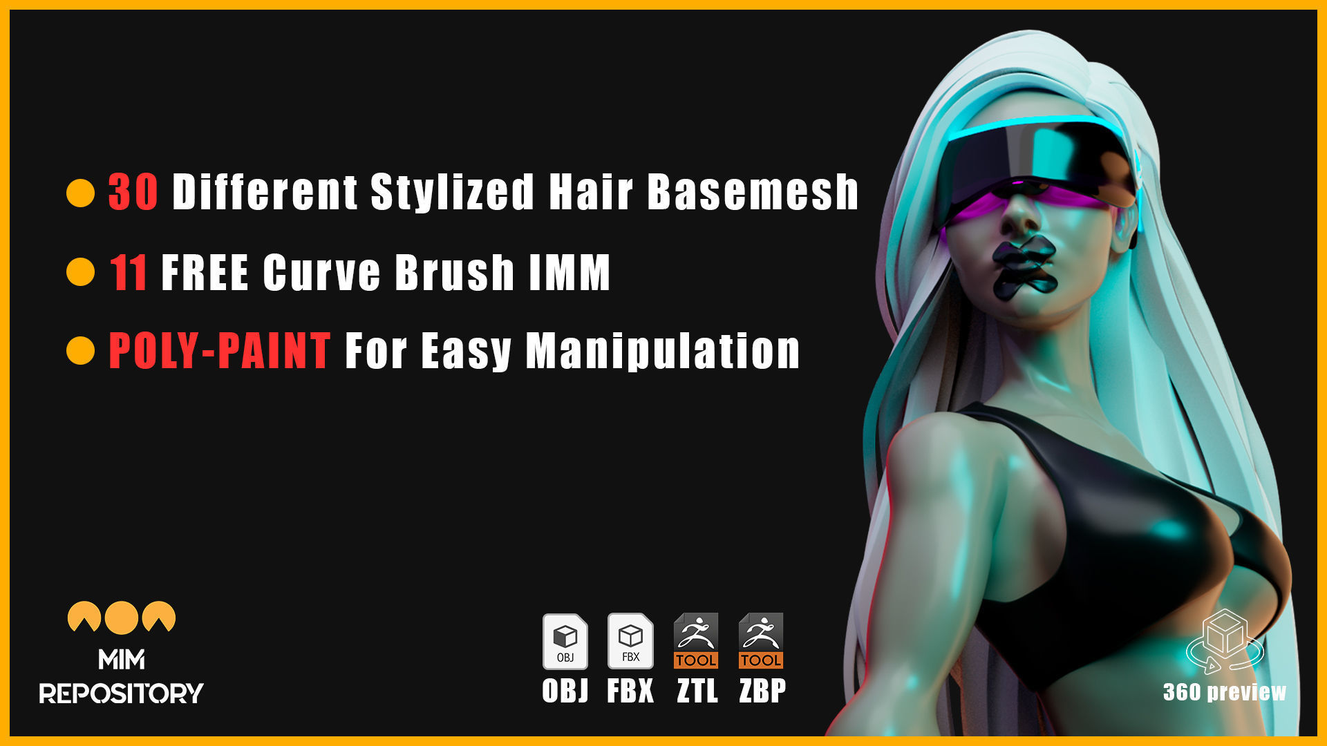 30 Stylized Hair Base Mesh  - VOL 02 3D model_2