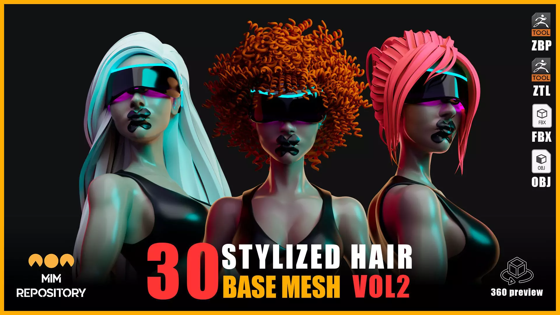 30 Stylized Hair Base Mesh  - VOL 02 3D model_0