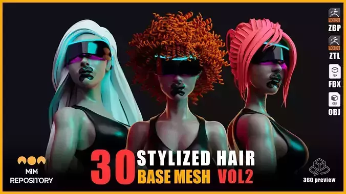 30 Stylized Hair Base Mesh  - VOL 02 3D model