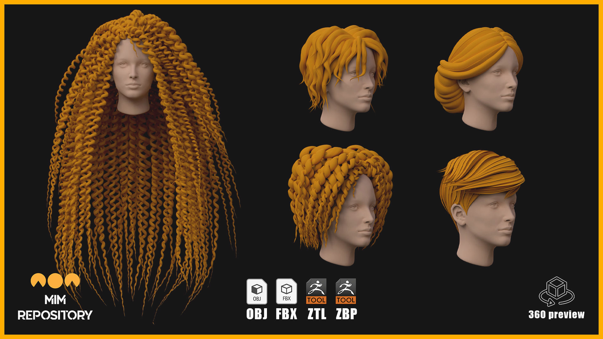 30 Stylized Hair Base Mesh  - VOL 02 3D model_5