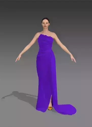 PURPLE DRESS DRAPED FRONT TAIL LOOK SLIT SKIRT LONG DRESS 