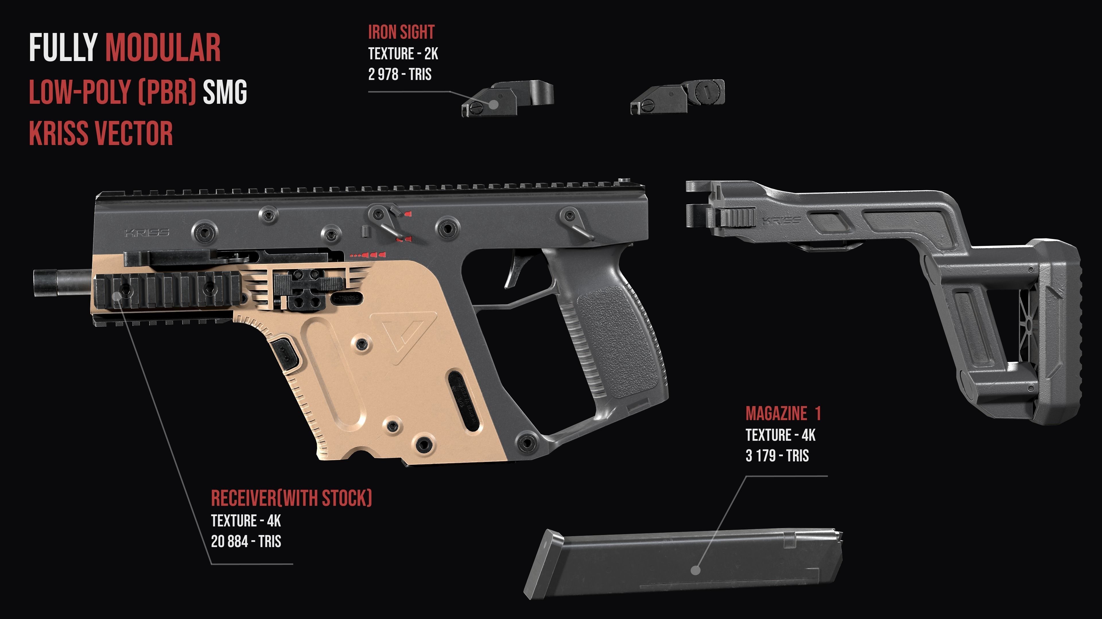 Modular SMG  Kriss Vector gen2 Low-poly 3D model_3