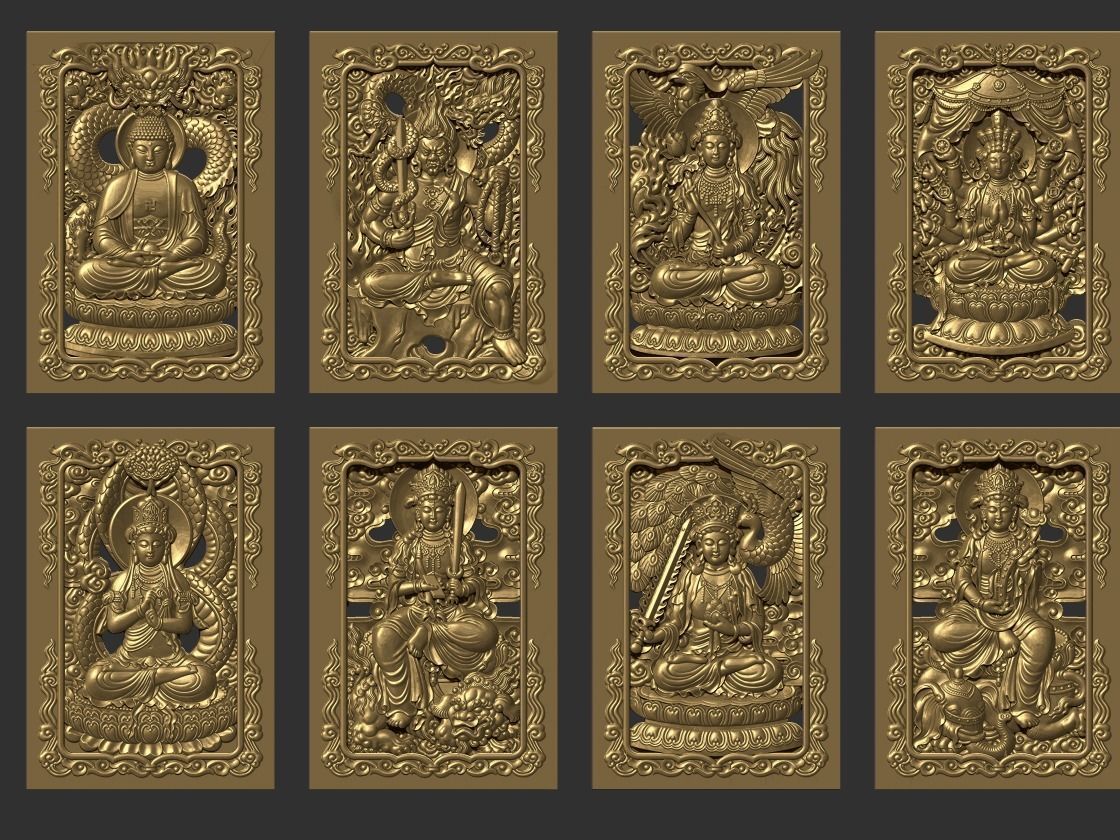 Bas-relief of Eight Buddhas 3D print model_1