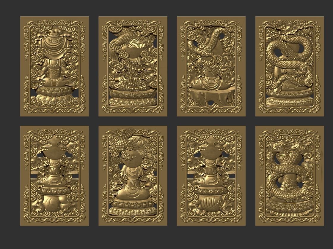 Bas-relief of Eight Buddhas 3D print model_3