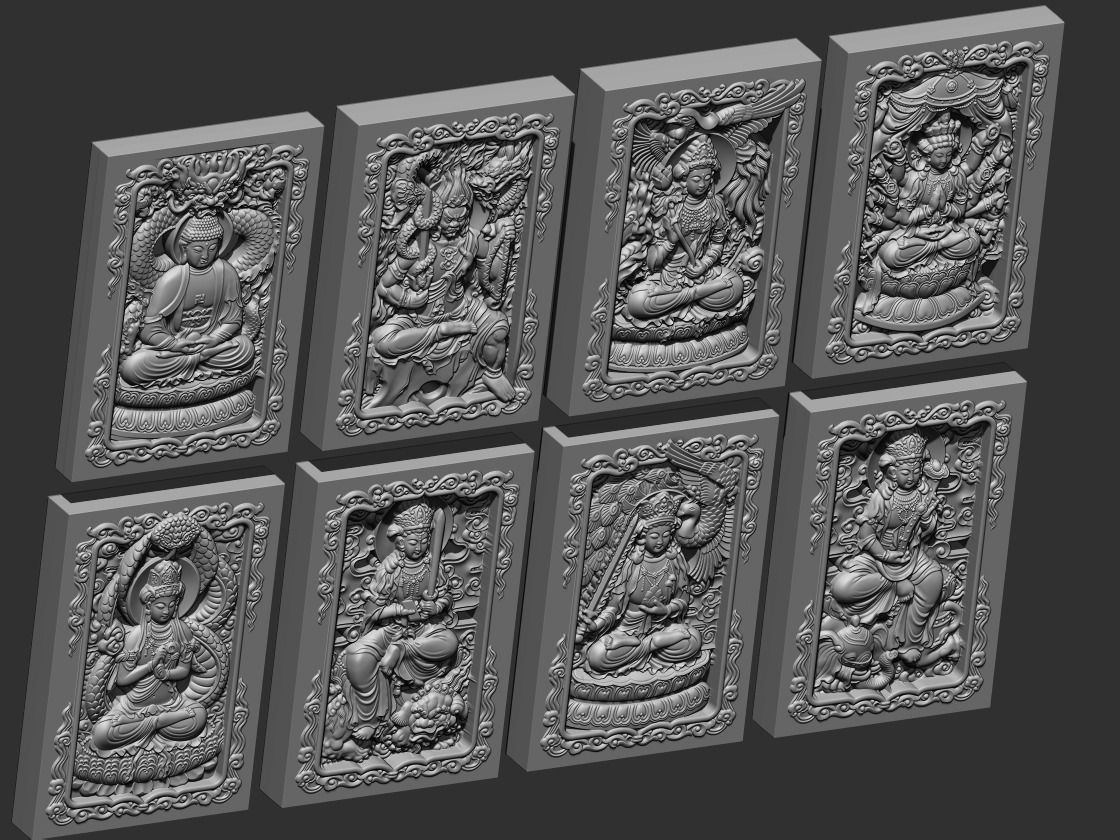 Bas-relief of Eight Buddhas 3D print model_5
