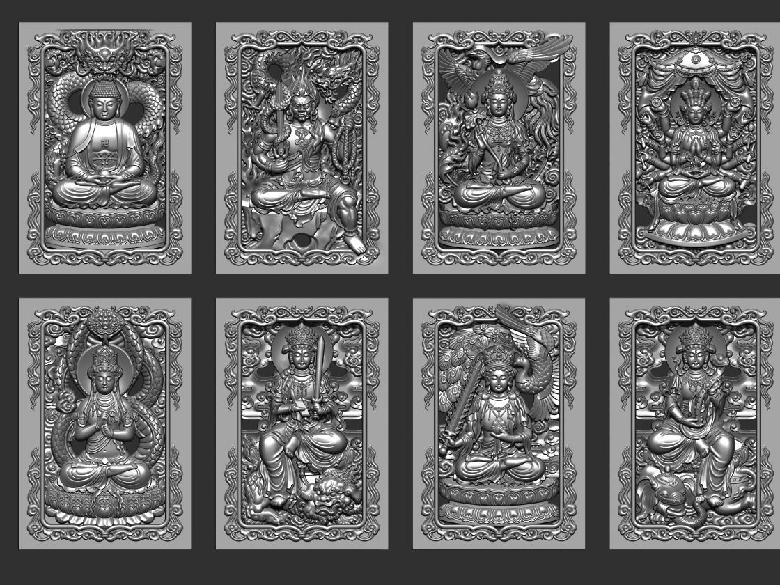 Bas-relief of Eight Buddhas 3D print model_4