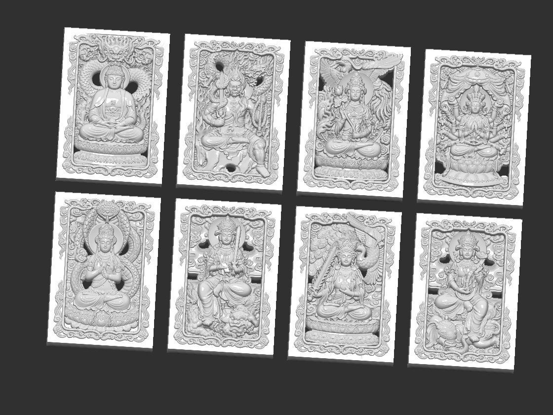 Bas-relief of Eight Buddhas 3D print model_8