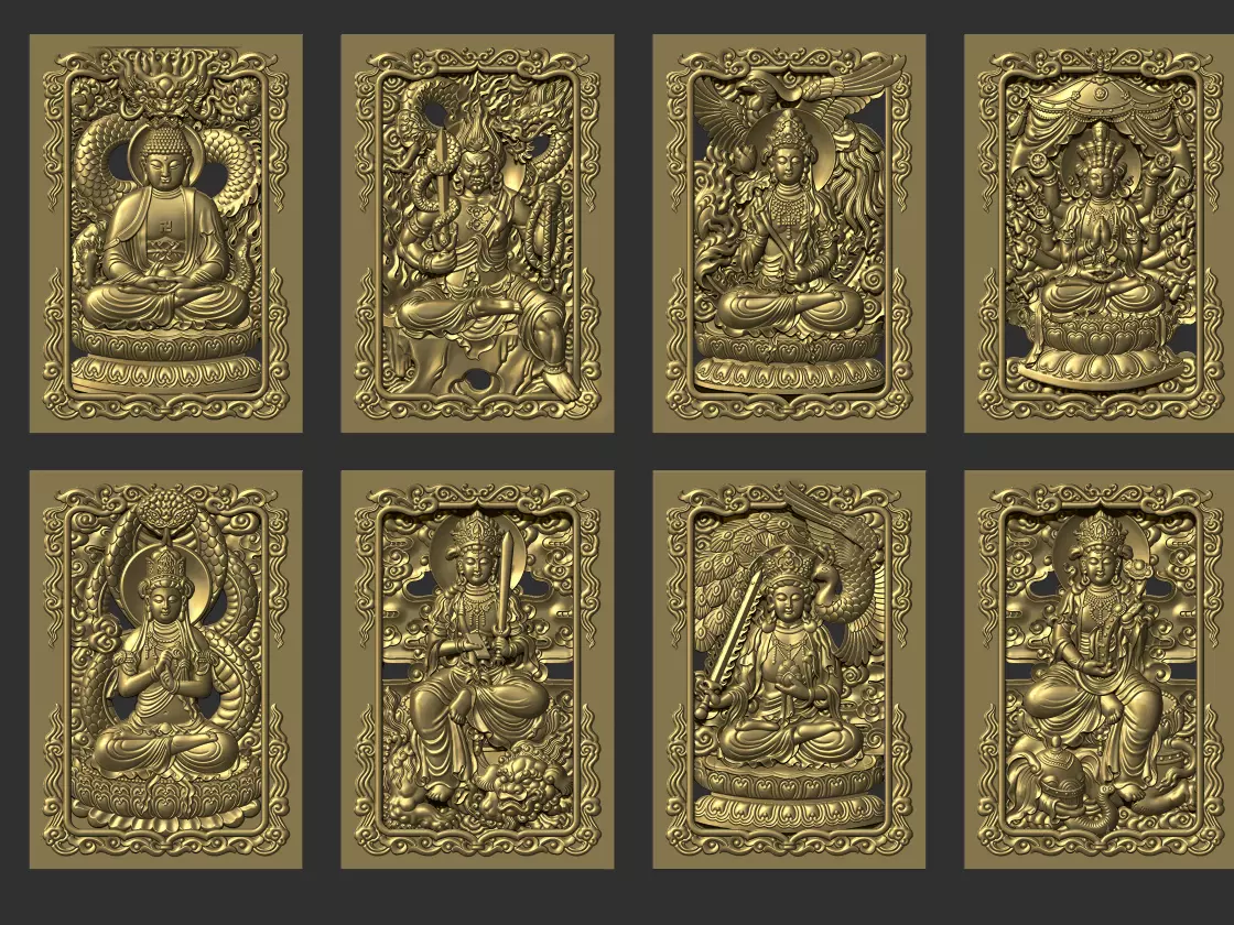 Bas-relief of Eight Buddhas 3D print model_0