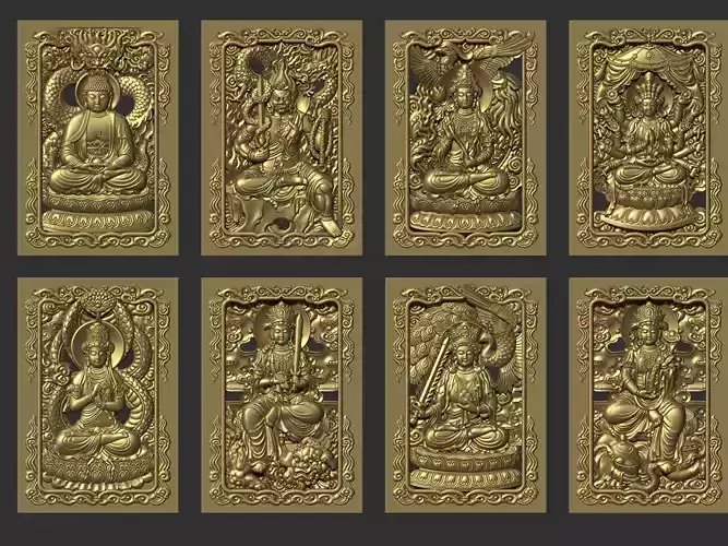 Bas-relief of Eight Buddhas 3D print model