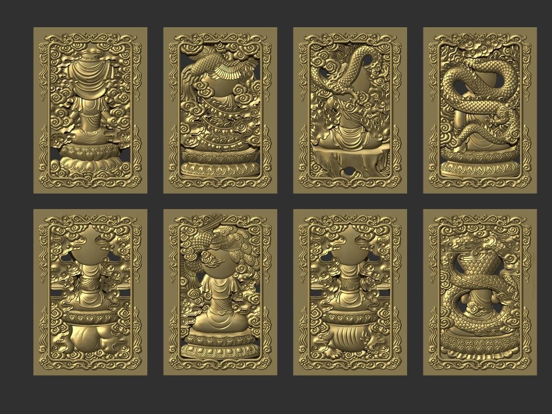 Bas-relief of Eight Buddhas 3D print model_2