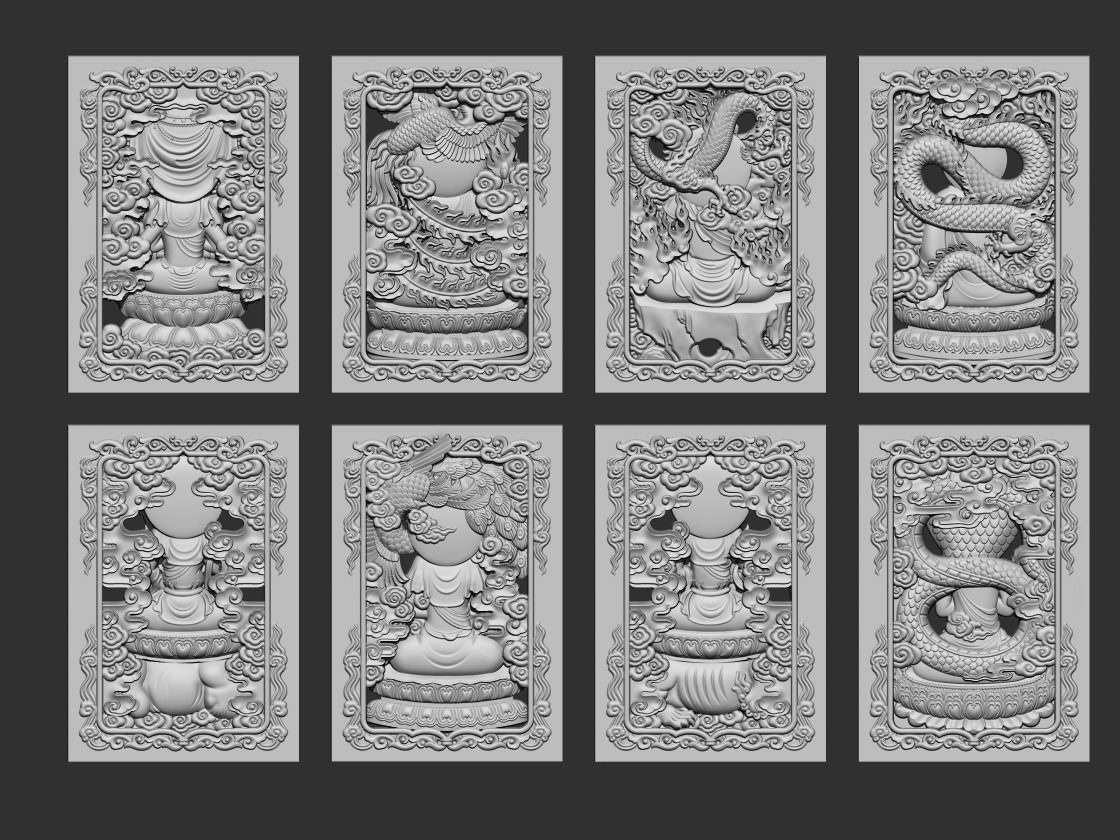 Bas-relief of Eight Buddhas 3D print model_7