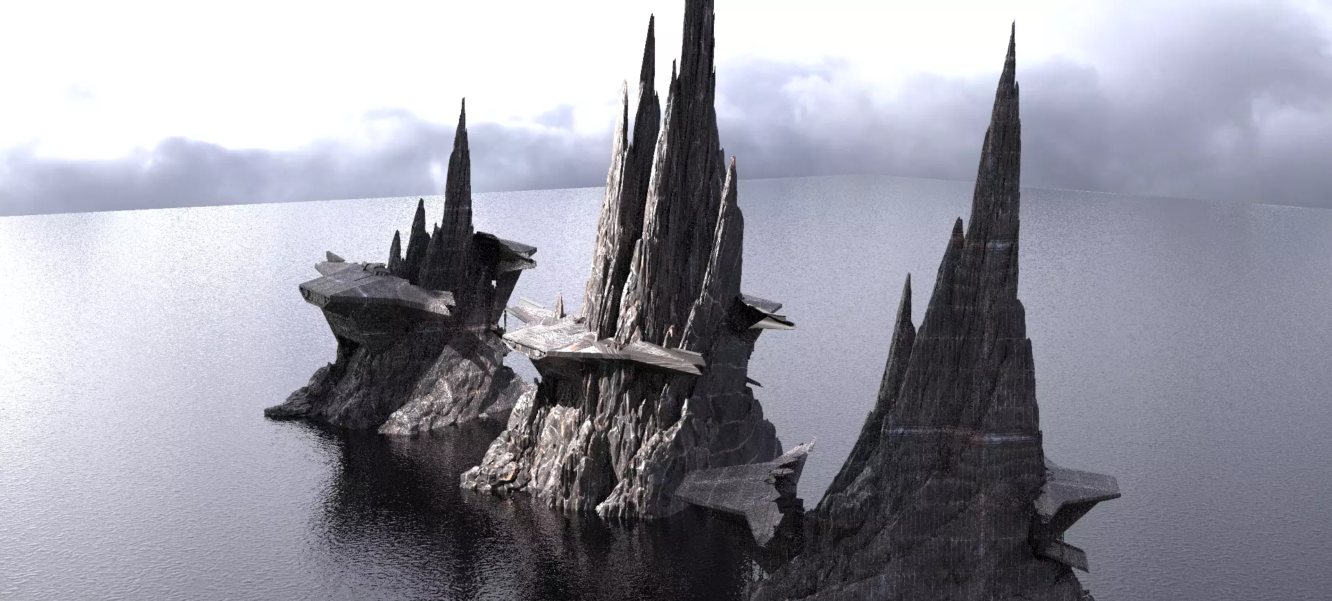 Mountain Sci fi ship wreck 3 versions  3D model_0