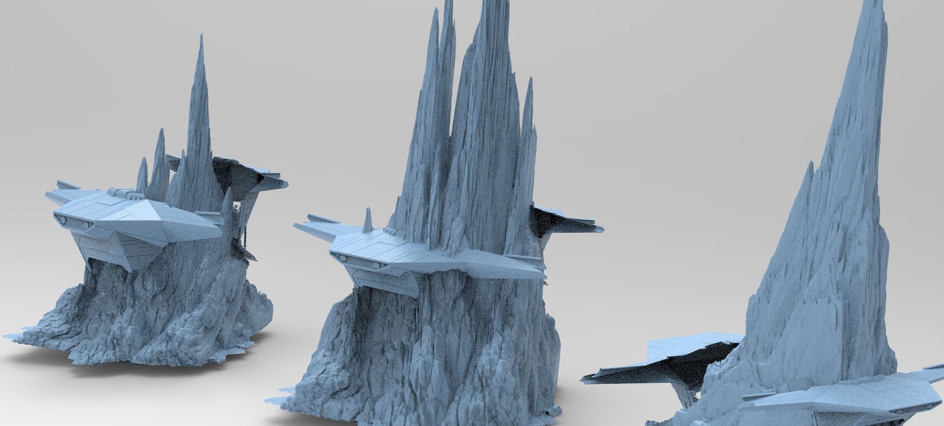 Mountain Sci fi ship wreck 3 versions  3D model_2