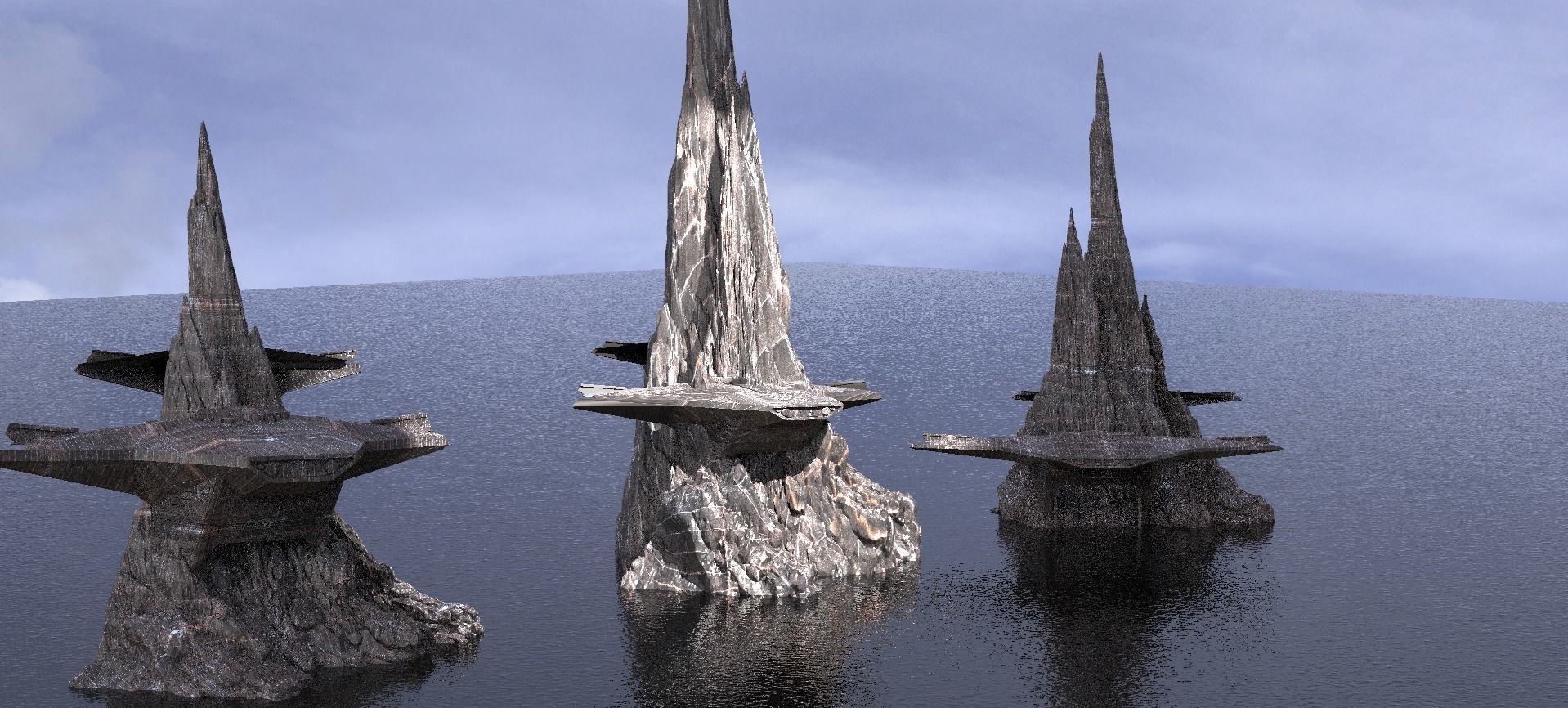 Mountain Sci fi ship wreck 3 versions  3D model_1