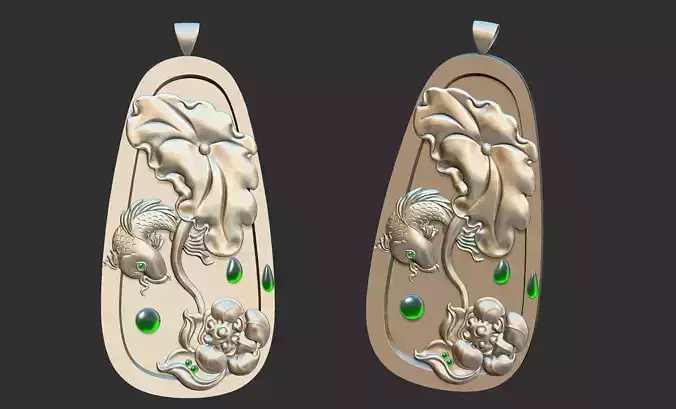 Fish and lotus relief pendant