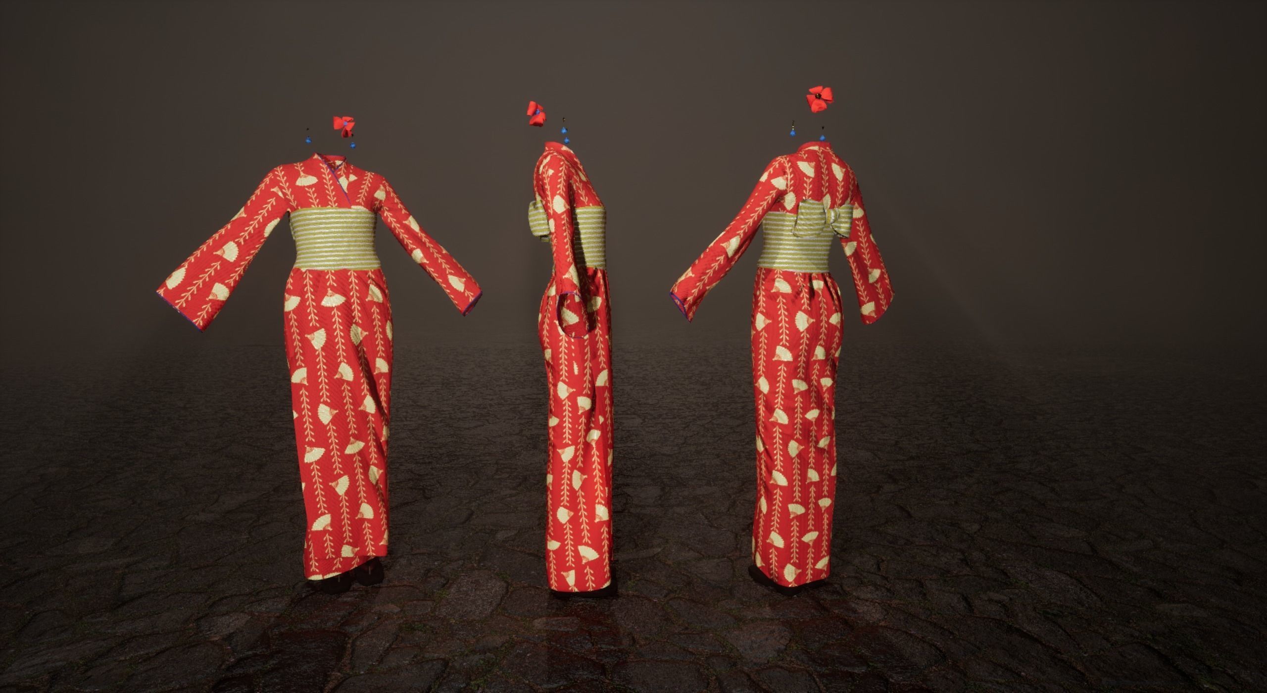 Low Poly Kimono group of kimonos Low-poly 3D model_4